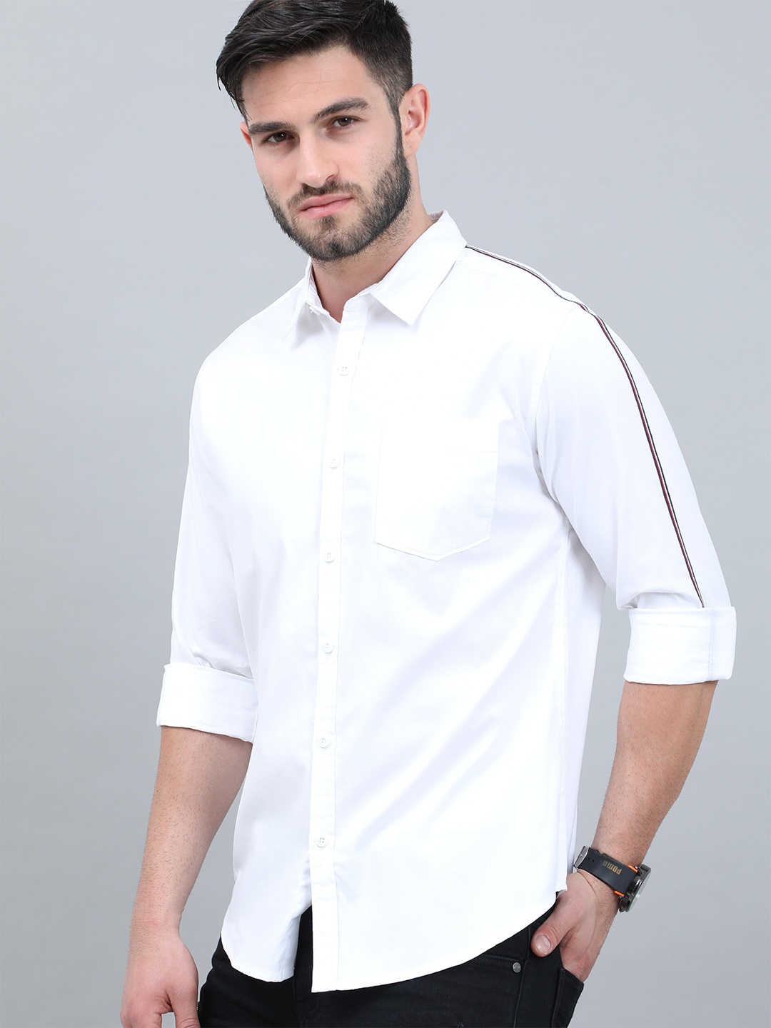 

HERE&NOW Men White Slim Fit Cotton Casual Shirt