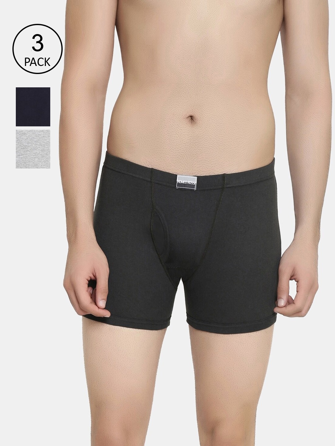 

ROMEO ROSSI Men Pack of 3 Navy Blue Solid Pure Cotton Trunks RTIE-1004-NB-GM-BG-3