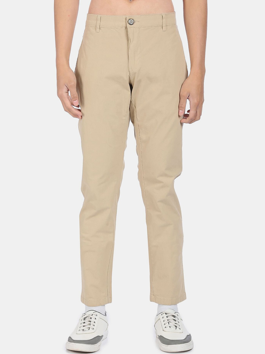 

Flying Machine Men Beige Solid Mid Rise Casual Cotton Trousers