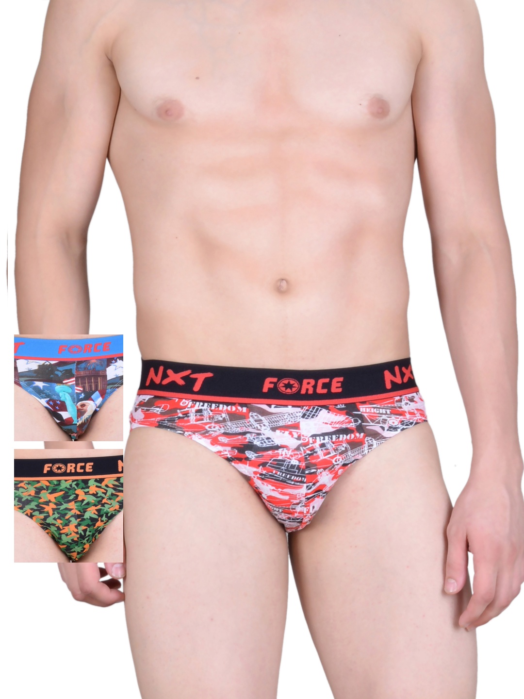

Force NXT Men Pack of 3 Printed Assorted Briefs MNFL-11, Red