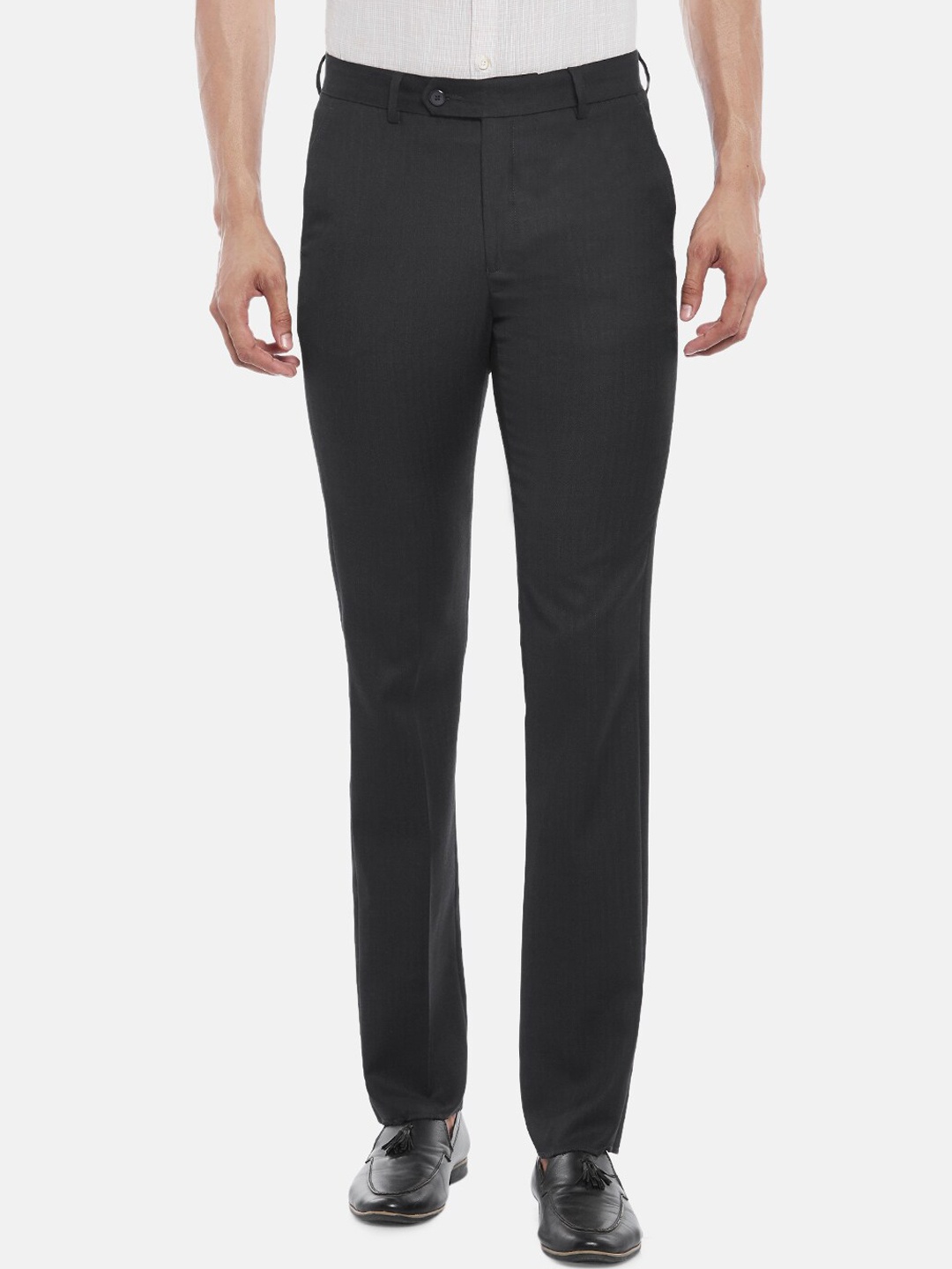 

BYFORD by Pantaloons Men Charcoal Slim Fit Low-Rise Trousers