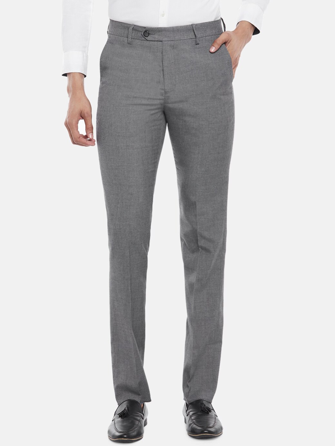 

BYFORD by Pantaloons Men Grey Slim Fit Low-Rise Trousers