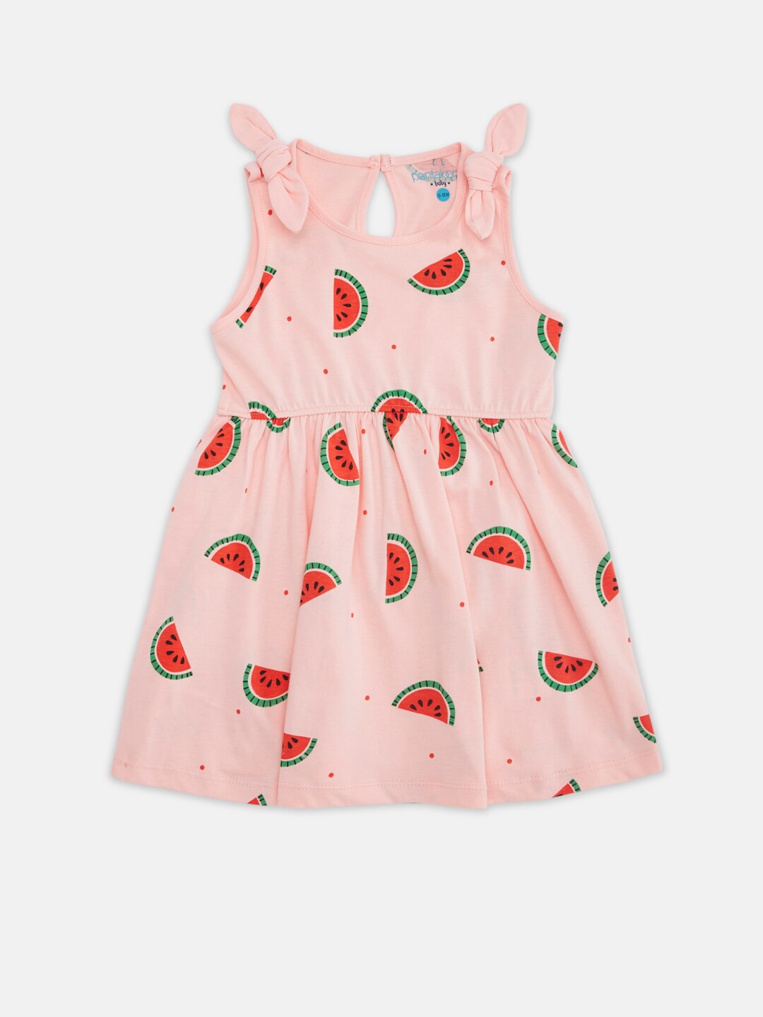 

Pantaloons Baby Girls Peach-Coloured Watermelon Printed Pure Cotton Dress
