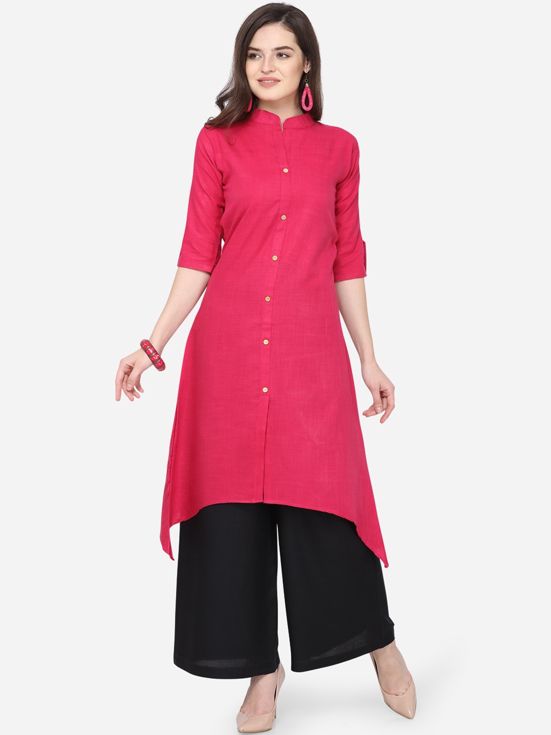 

KALINI Women Pink Asymmetric Hem Pure Cotton Kurta