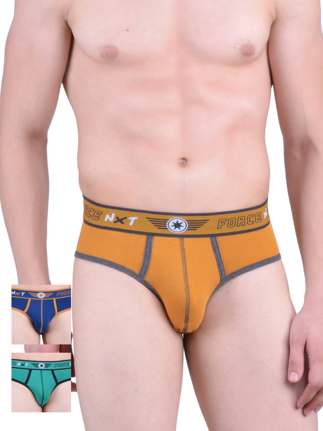 

Force NXT Men Pack of 3 Printed Assorted Briefs MNFL-32-po3, Mustard