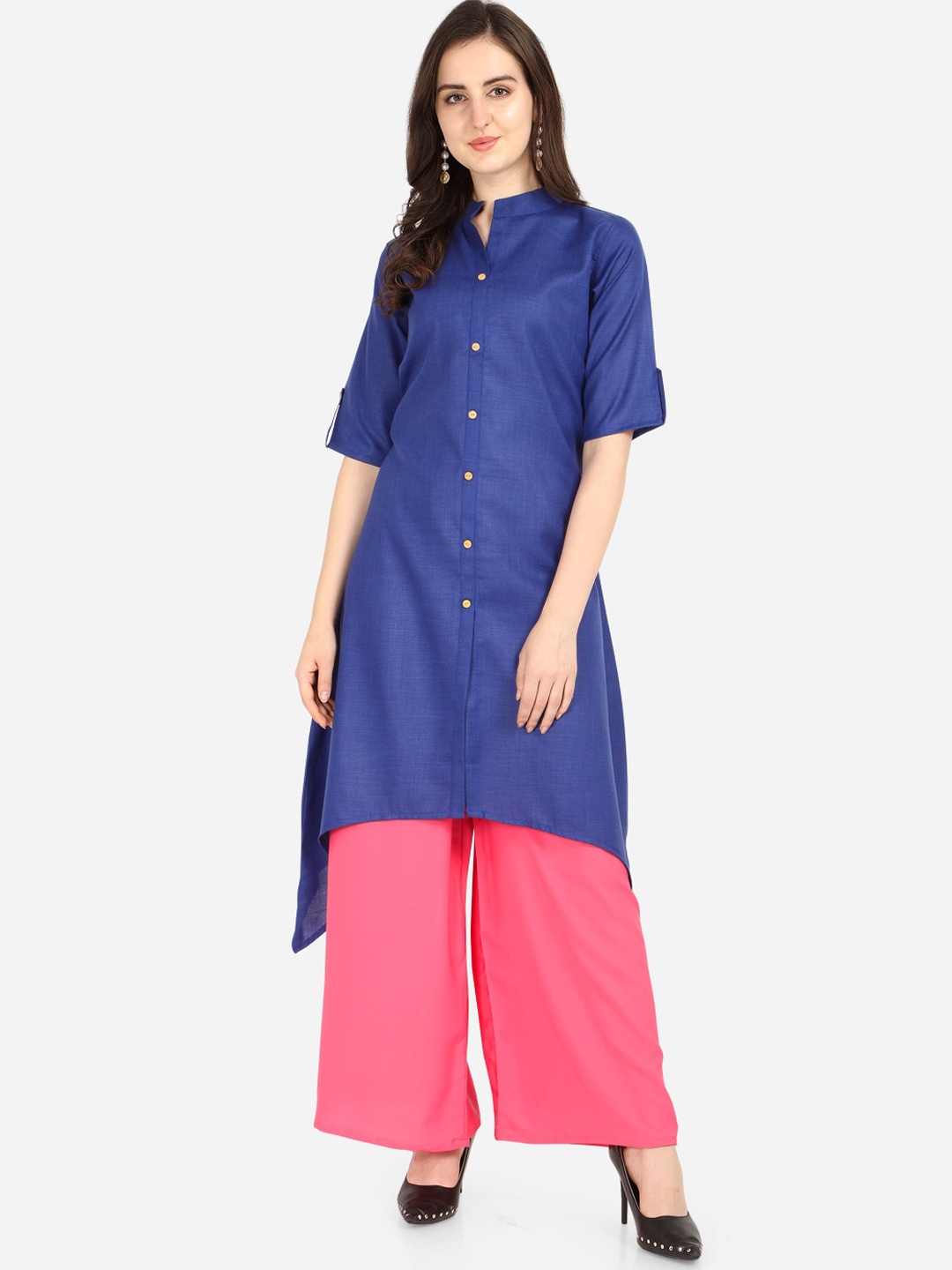 

KALINI Women Blue Asymmetric Cotton Kurta