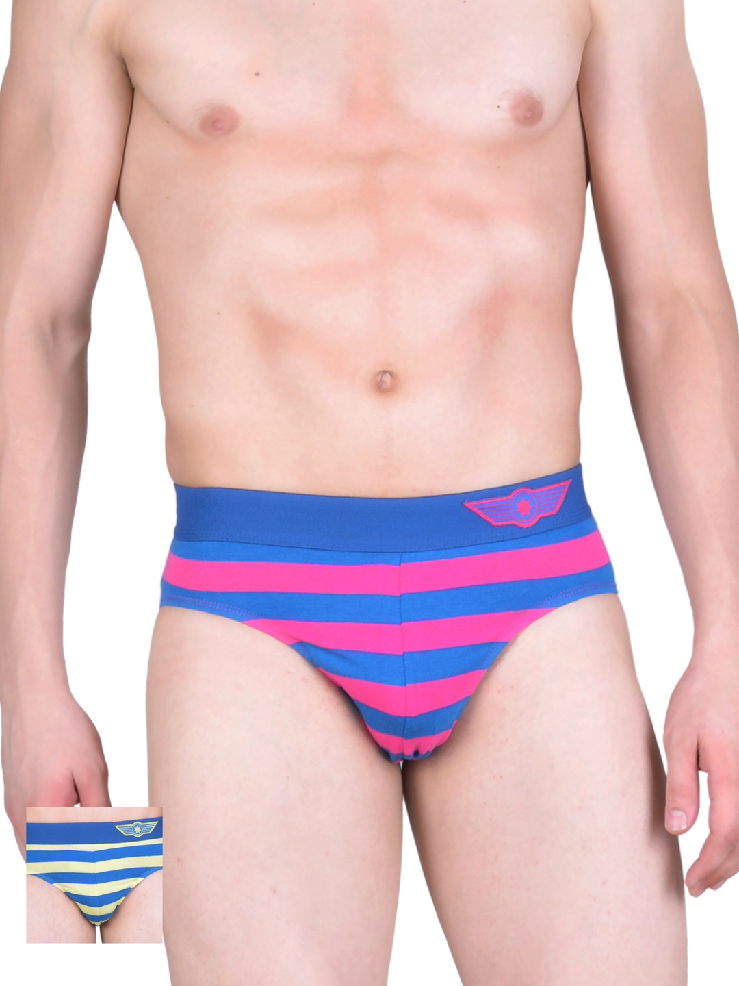 

Force NXT Men Blue Pack of 2 Striped Assorted Briefs MNFL-51-po2-lylw-dpnk
