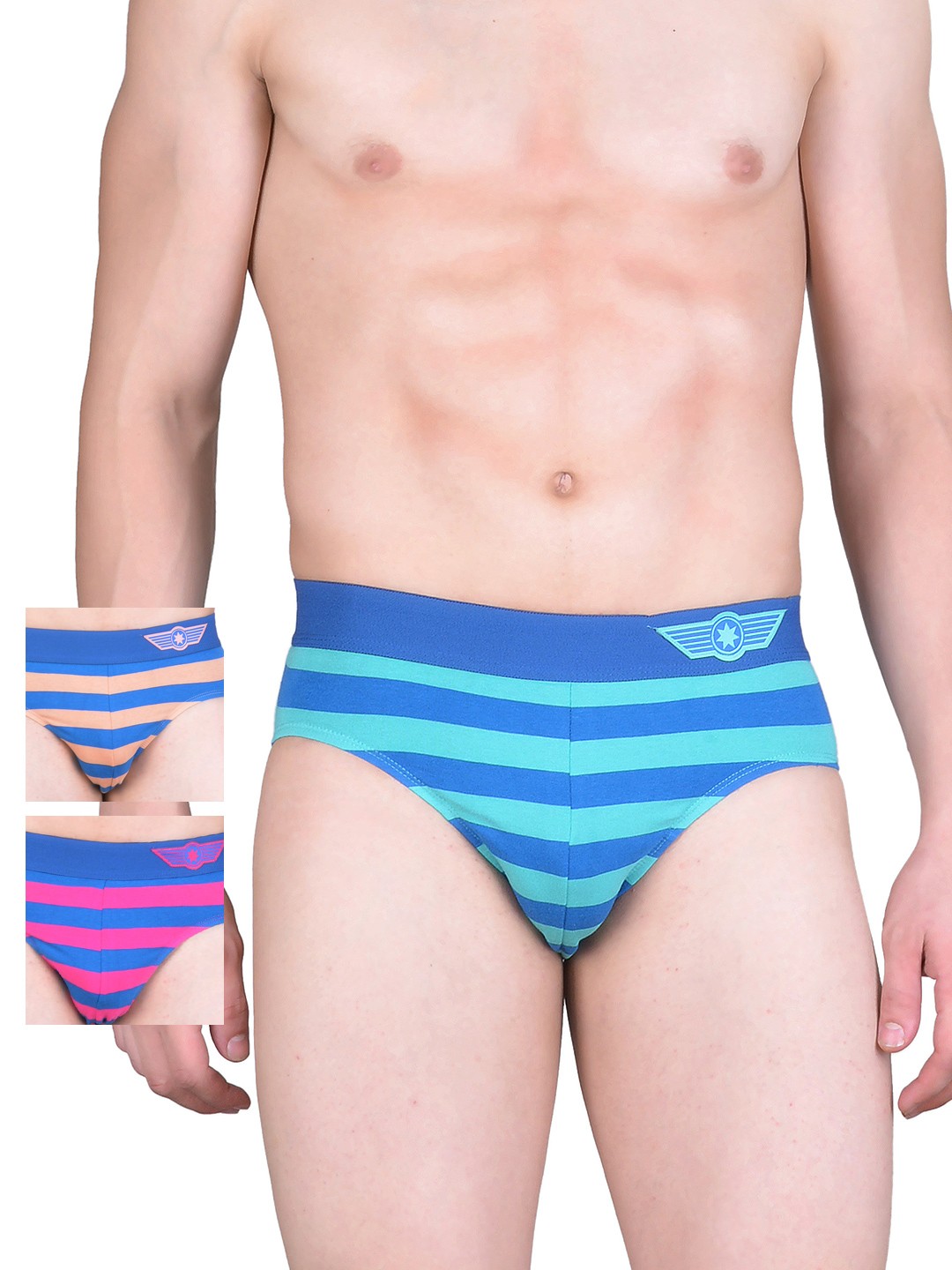 

Force NXT Men Pack of 3 Striped Assorted Briefs MNFL-51, Blue