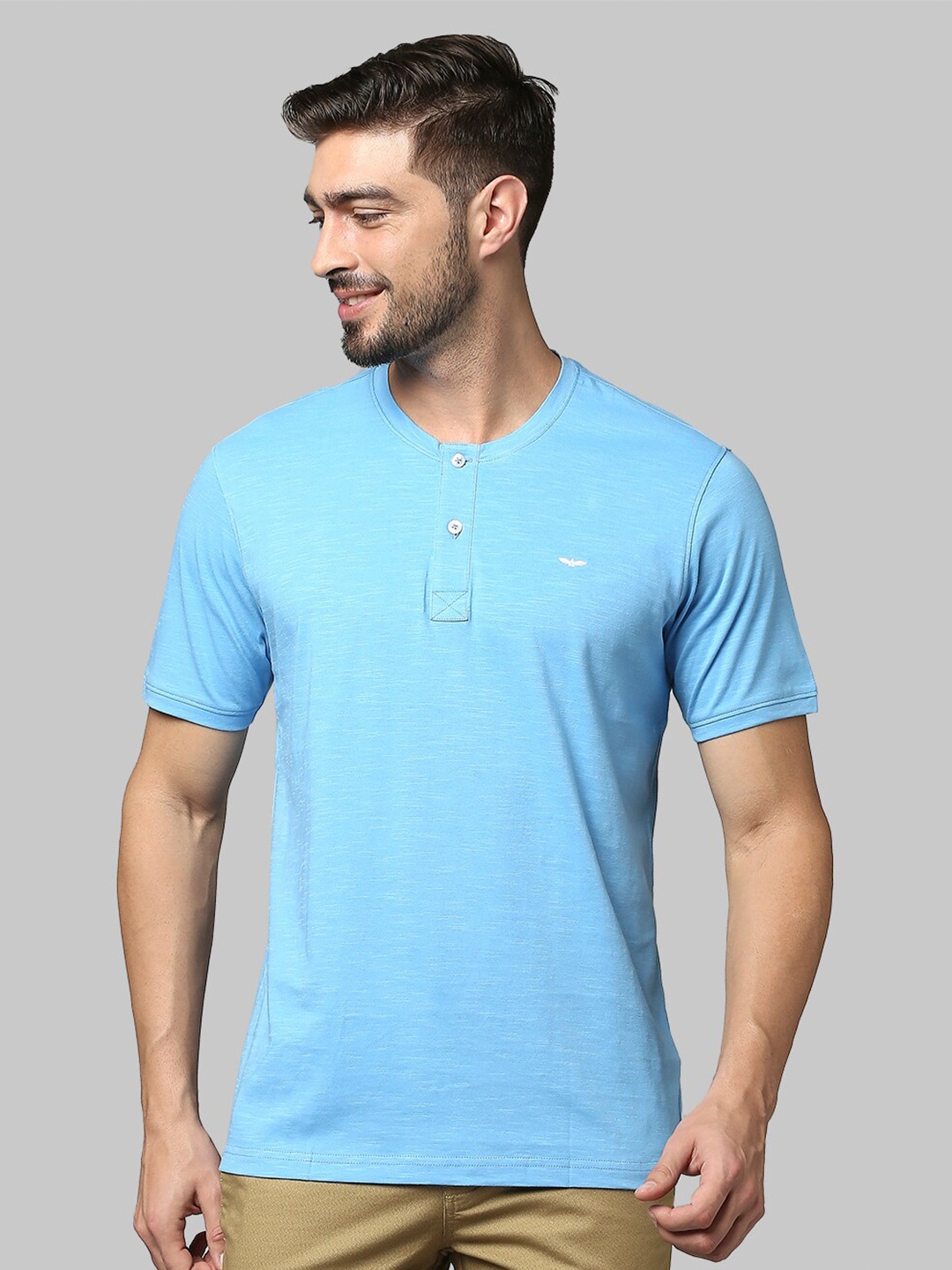 

Park Avenue Men Blue Henley Neck Slim Fit Cotton T-shirt