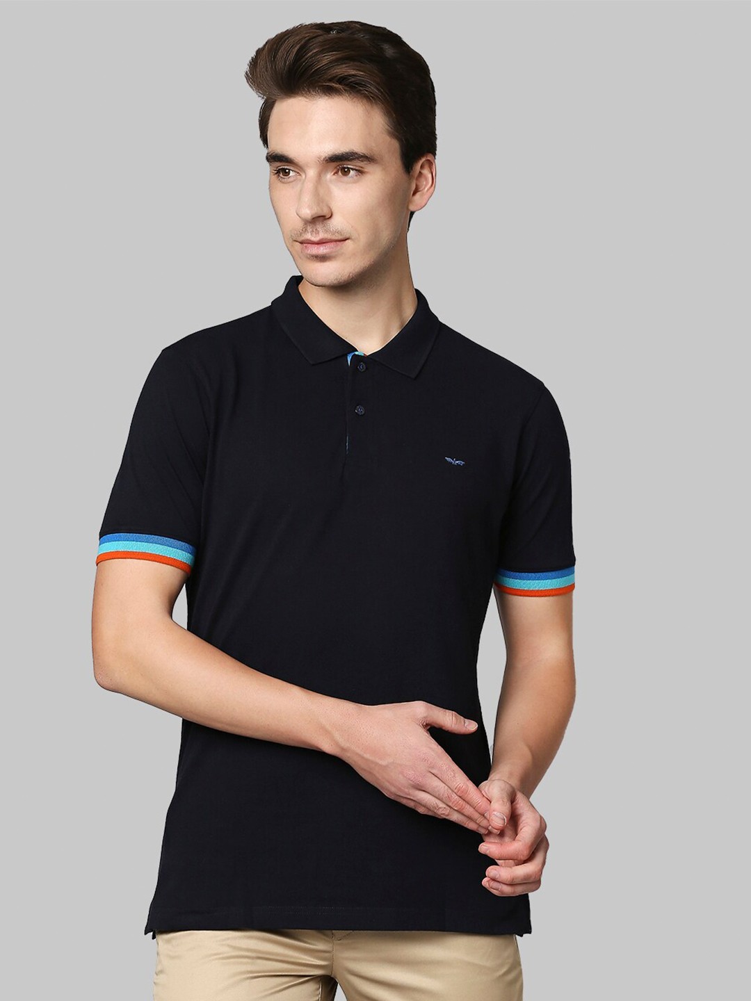 

Park Avenue Men Navy Blue Polo Collar Slim Fit Cotton T-shirt