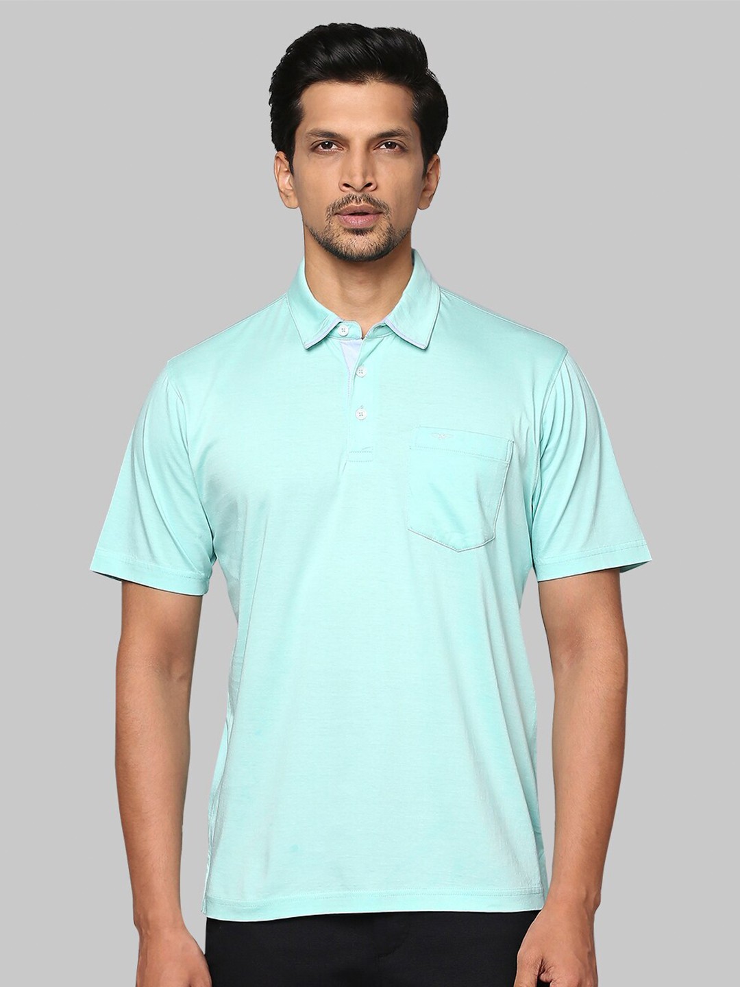 

Park Avenue Men Mint Green Polo Collar Slim Fit Cotton T-shirt