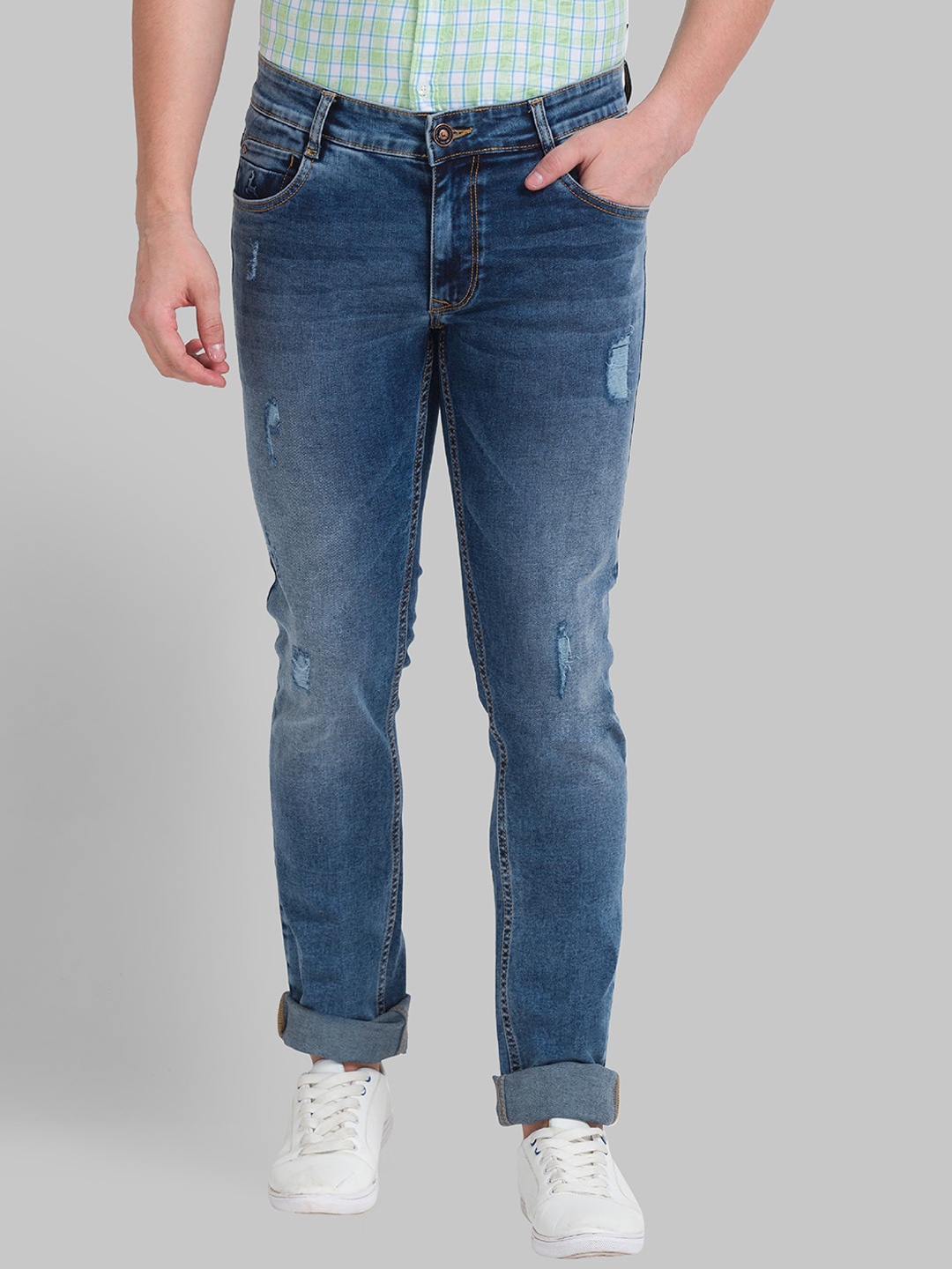 

Parx Men Blue Tapered Fit Mildly Distressed Light Fade Jeans