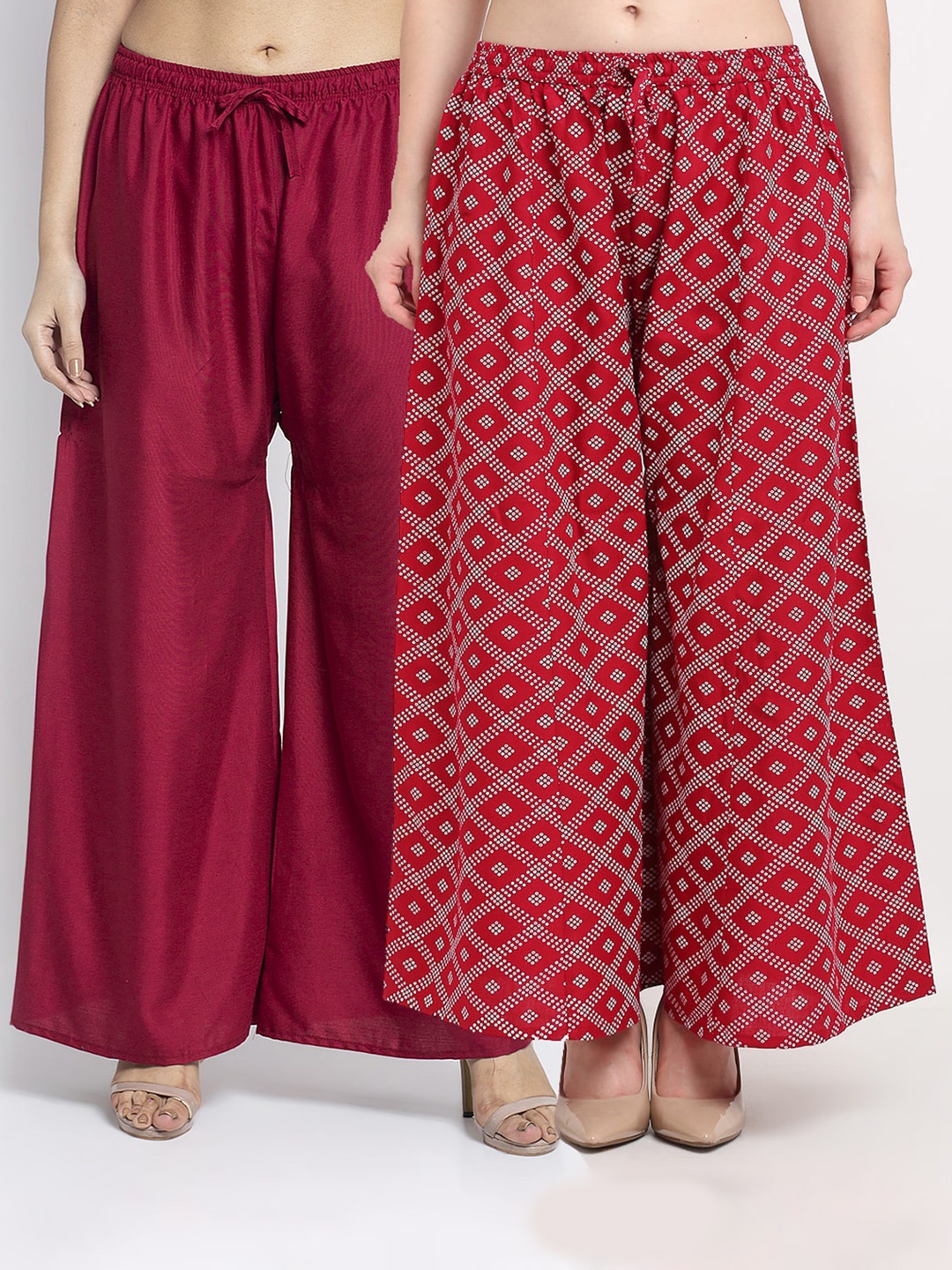 

Jinfo Women Pack of 2 Printed Flared Knitted Ethnic Palazzos, Maroon