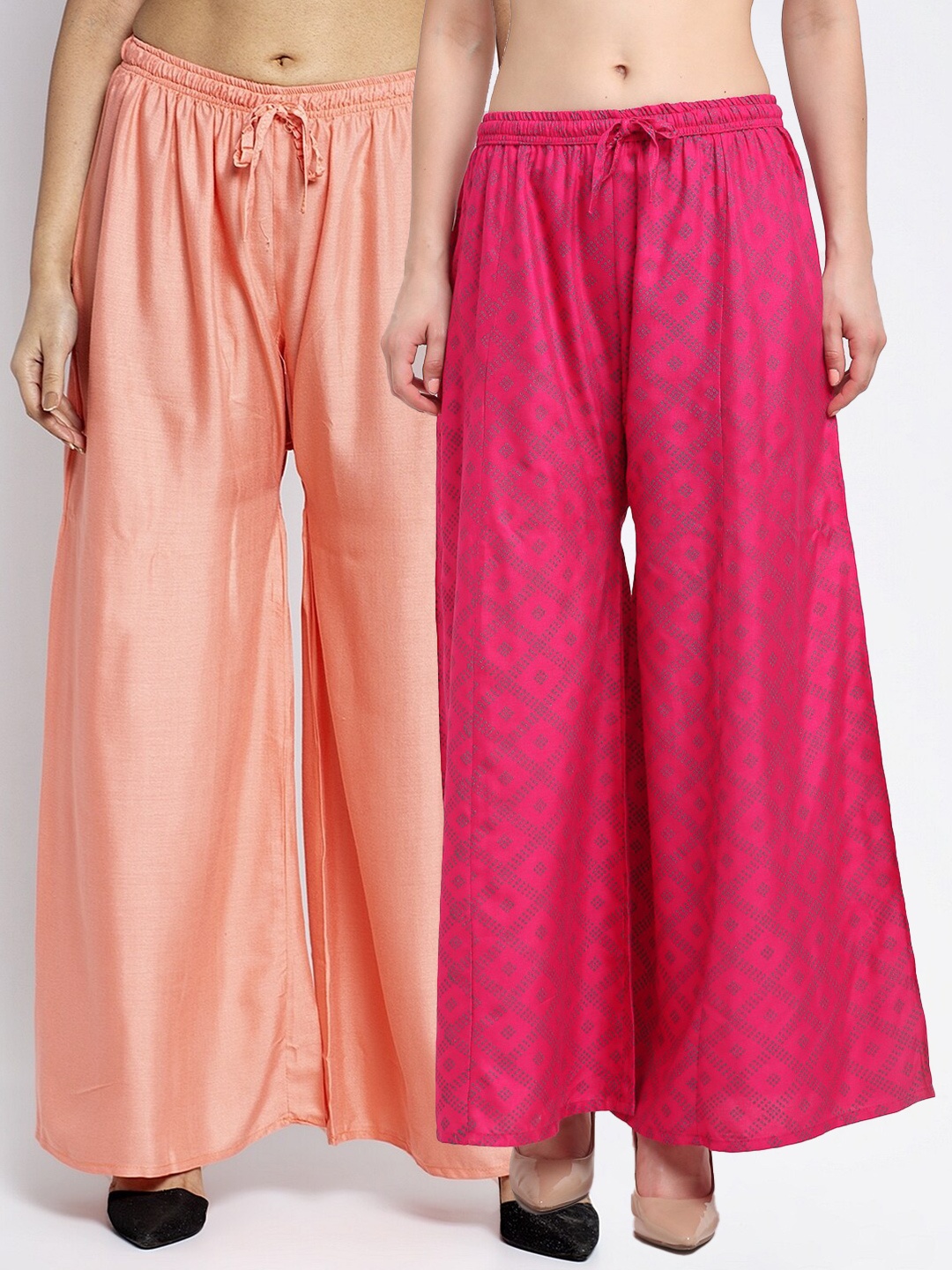 

Jinfo Women Pack of 2 Flared Ethnic Palazzos, Peach