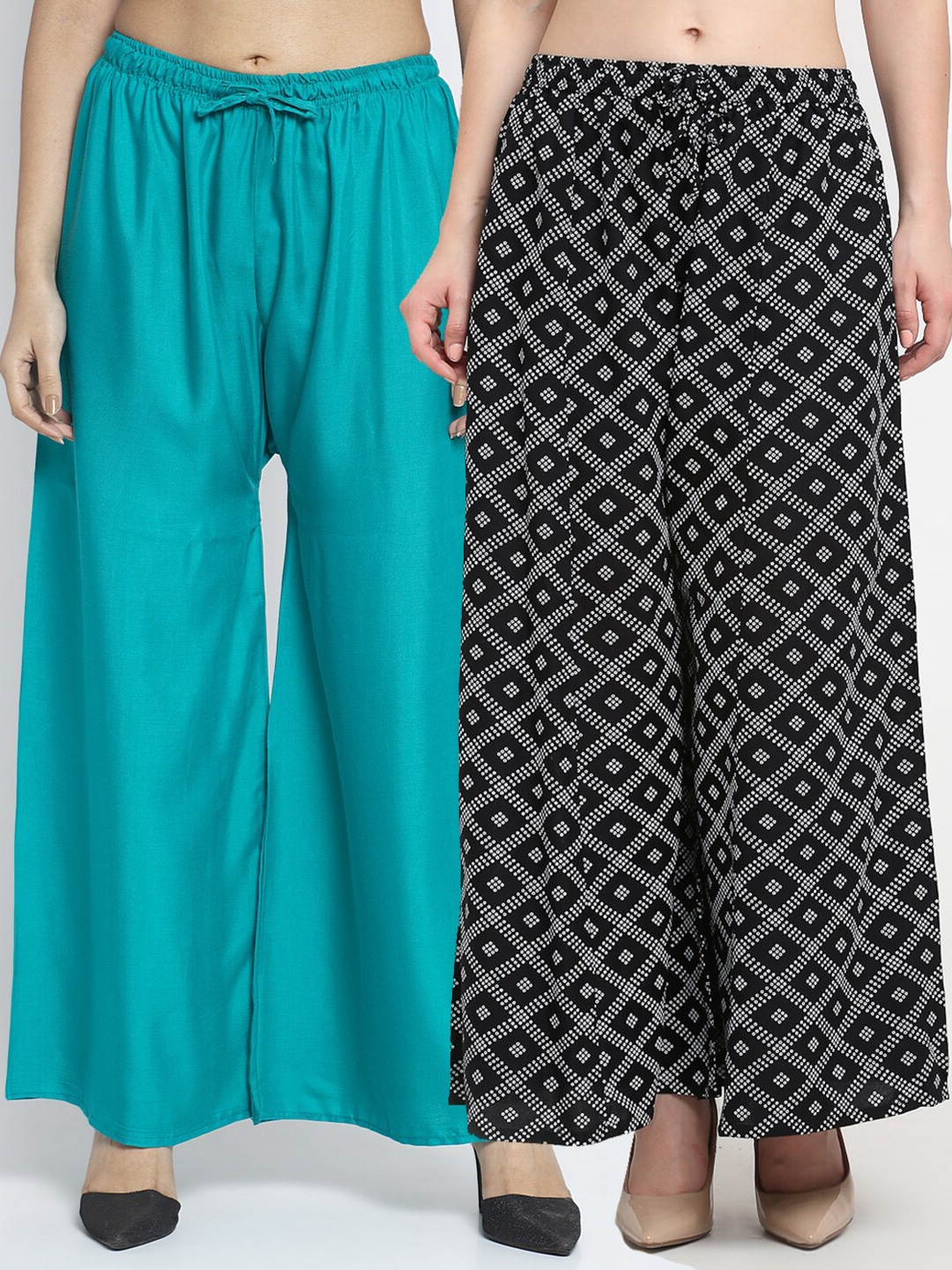 

Jinfo Women Pack of 2 Printed Flared Knitted Ethnic Palazzos, Green