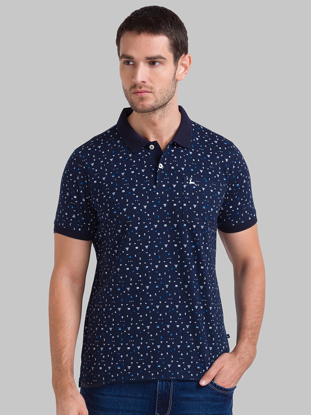 

Parx Men Blue Printed Polo Collar T-shirt