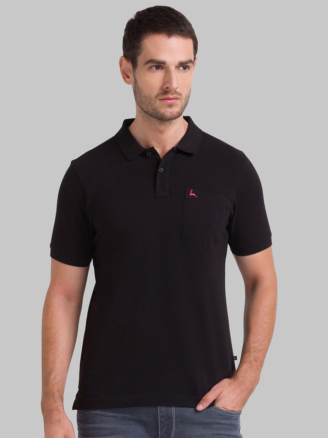 

Parx Men Black Polo Collar Solid Cotton T-shirt