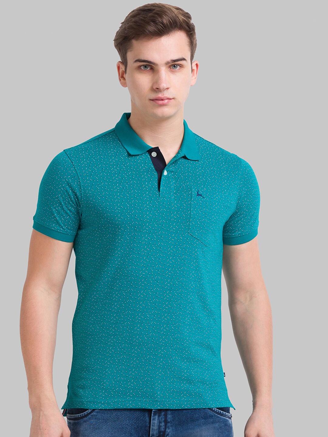 

Parx Men Green Printed Polo Collar Cotton T-shirt