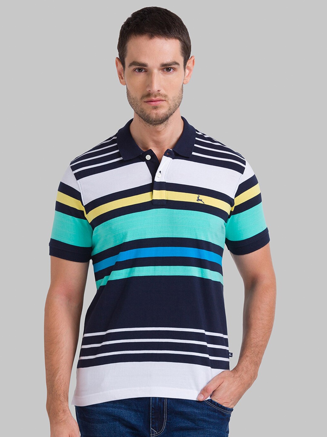 

Parx Men Blue Striped Polo Collar T-shirt