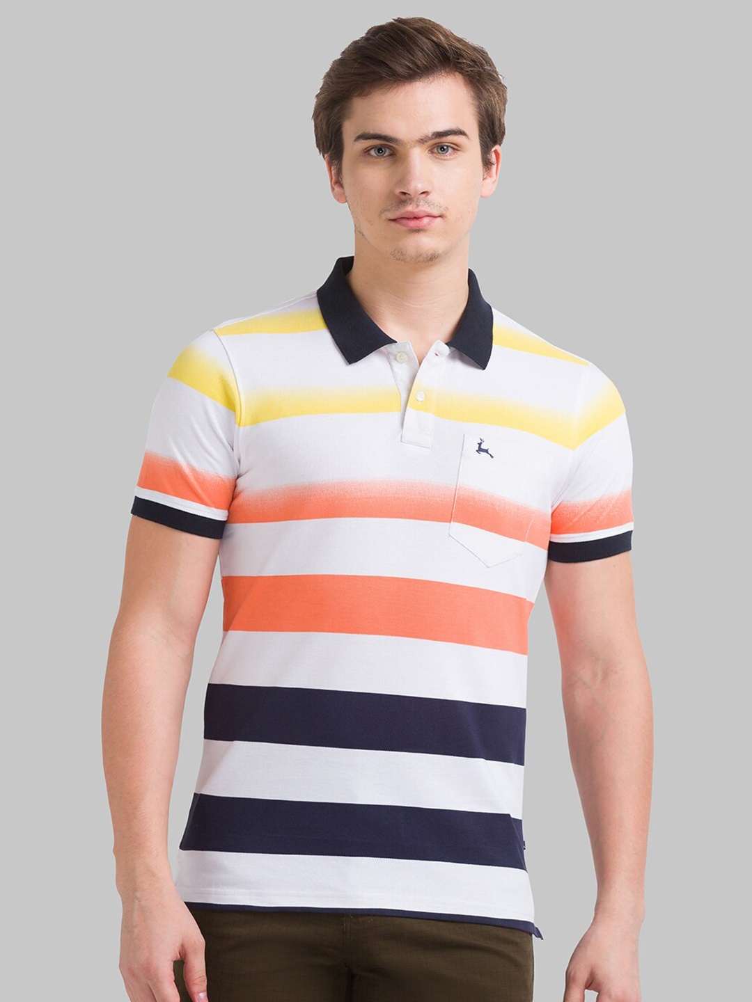 

Parx Men White Striped Polo Collar Cotton T-shirt