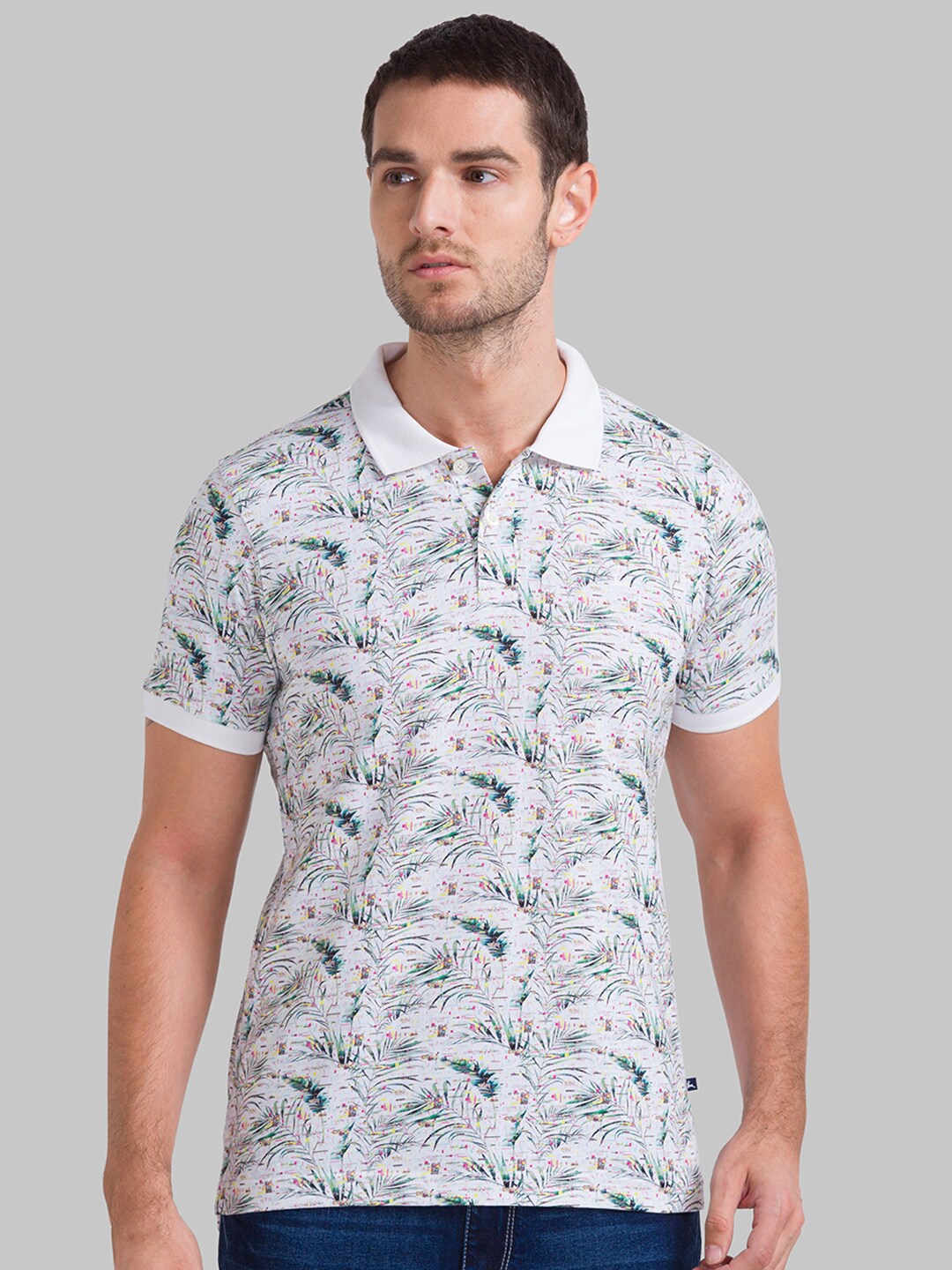 

Parx Men White & Green Floral Printed Polo Collar Regular Fit Cotton T-shirt