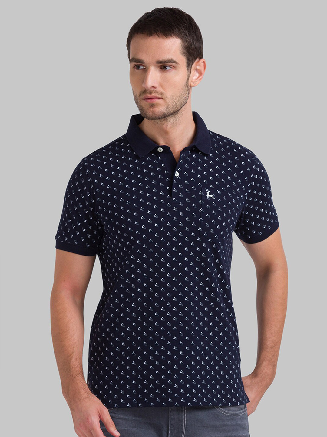 

Parx Men Blue Printed Polo Collar T-shirt