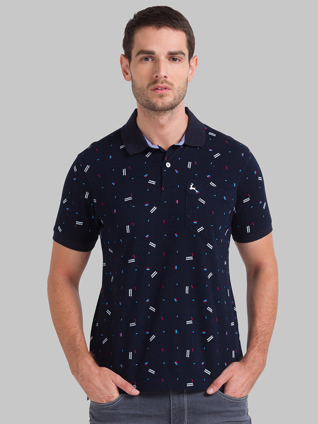

Parx Men Blue Polo Collar Printed T-shirt