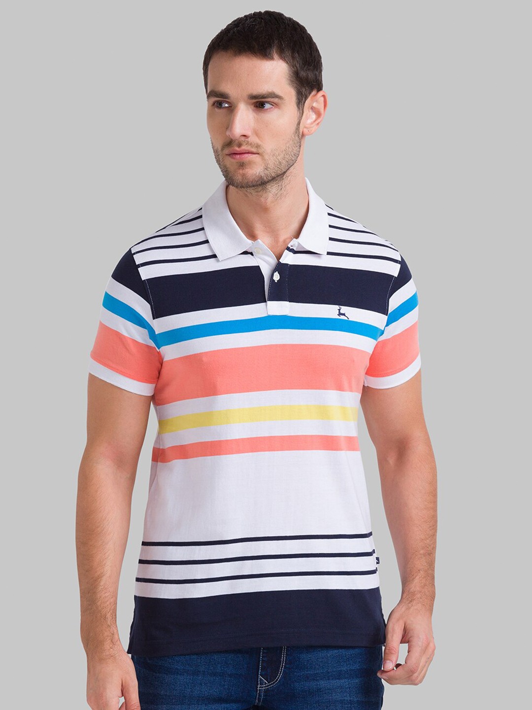 

Parx Men White & Black Striped Polo Collar T-shirt