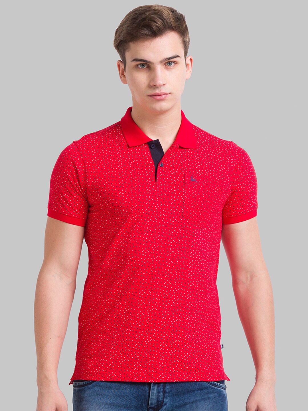 

Parx Men Red Printed Polo Collar Regular Fit Cotton T-shirt