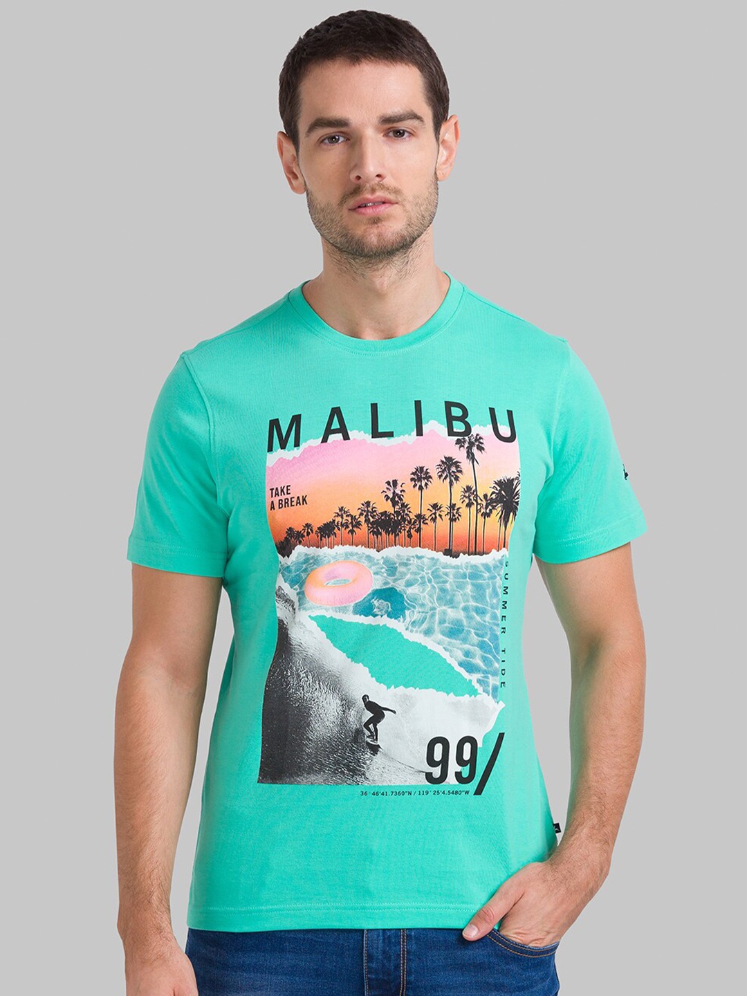

Parx Men Sea Green Printed T-shirt