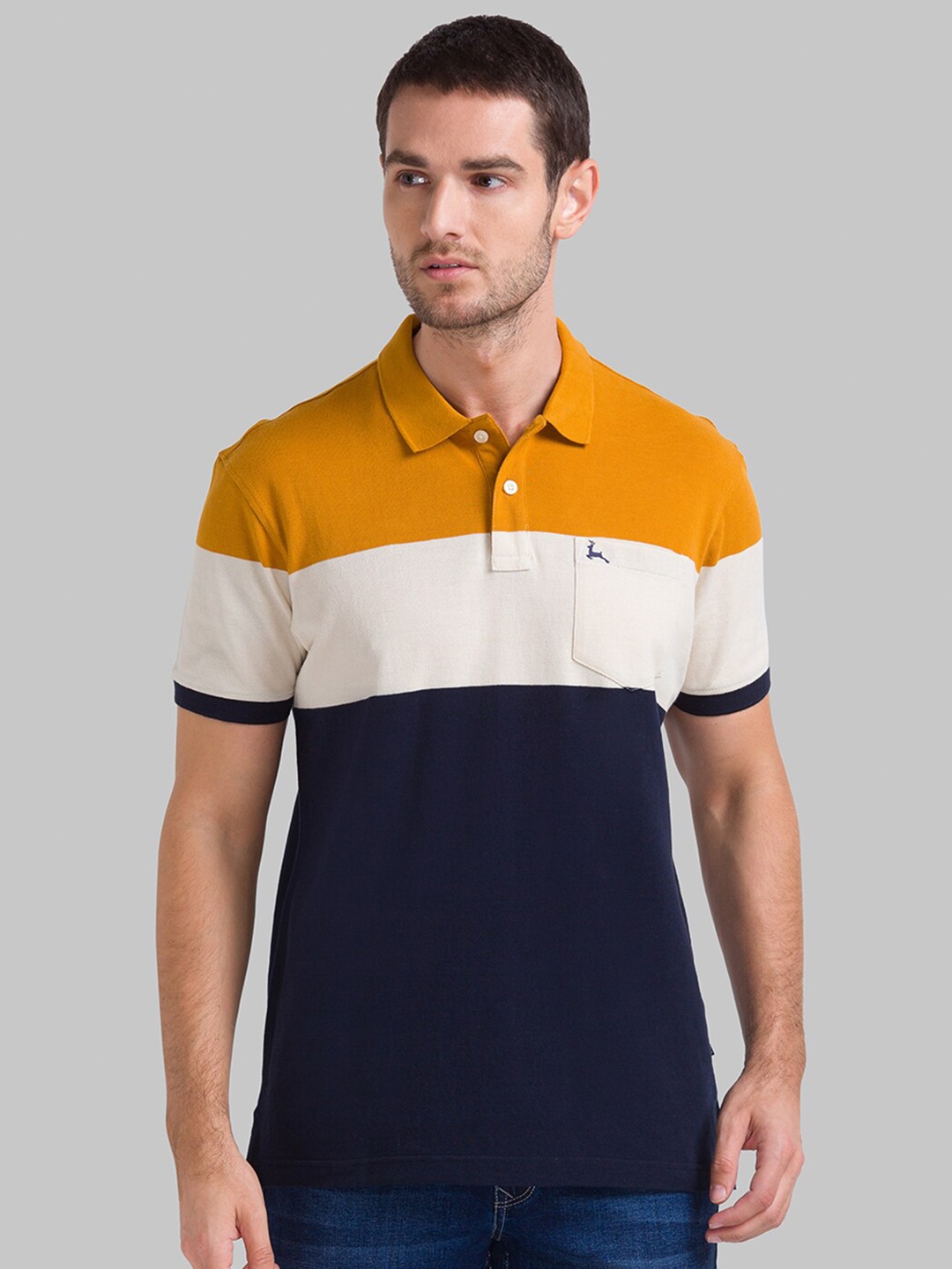 

Parx Men Yellow & White Colourblocked Polo Collar Cotton T-shirt