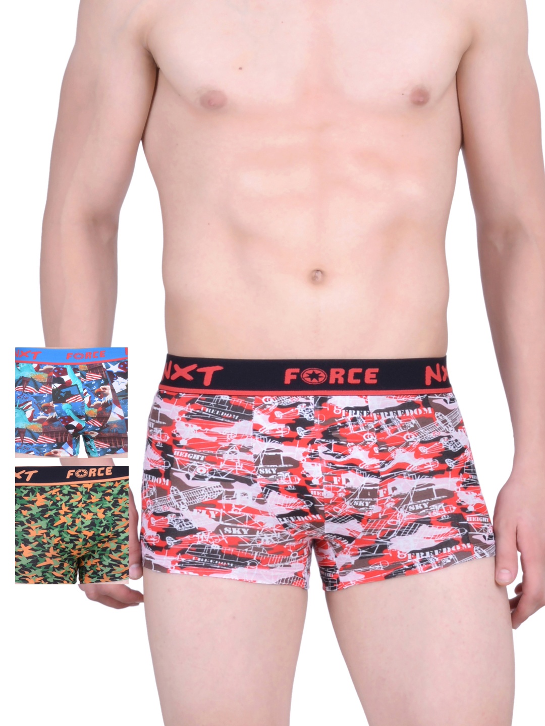 

Force NXT Men Pack of 3 Printed Assorted Trunks MNFF-21, Red
