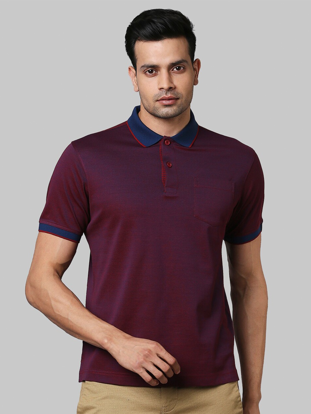 

Raymond Men Maroon Solid Cotton Polo Collar T-shirt