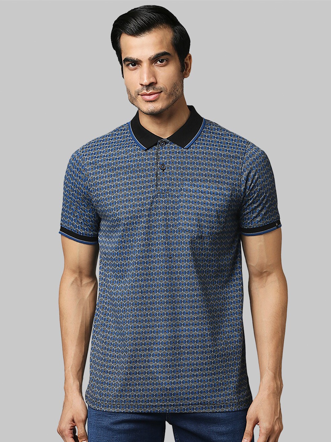 

Raymond Men Black Printed Polo Collar T-shirt