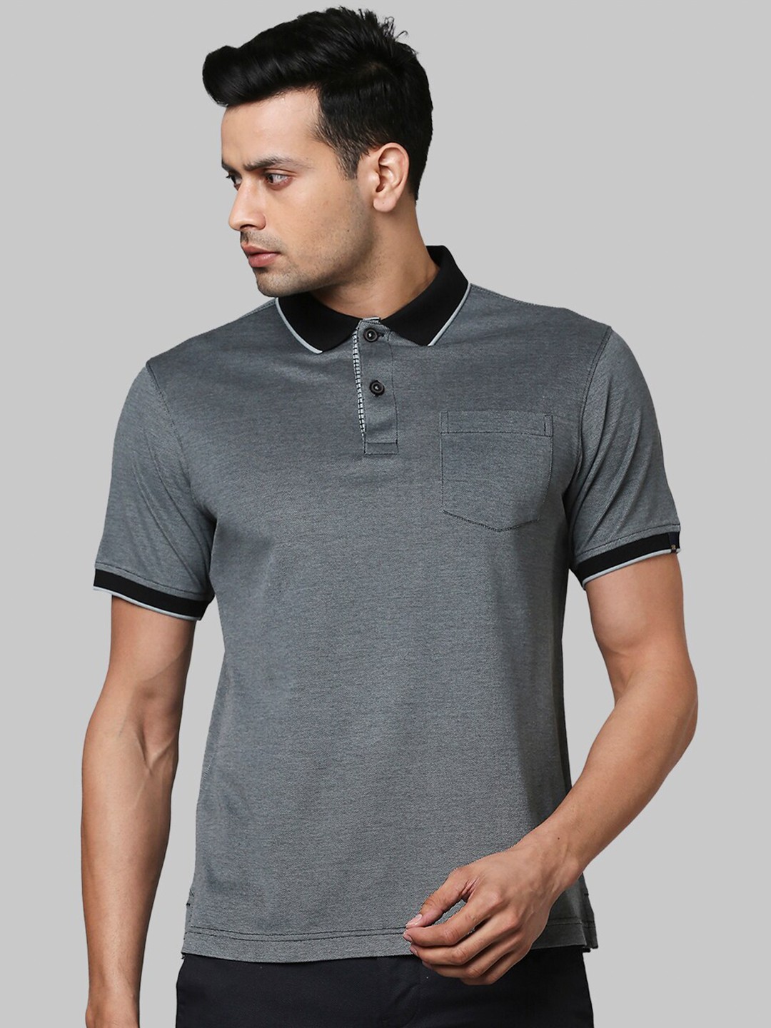 

Raymond Men Black Polo Collar T-shirt