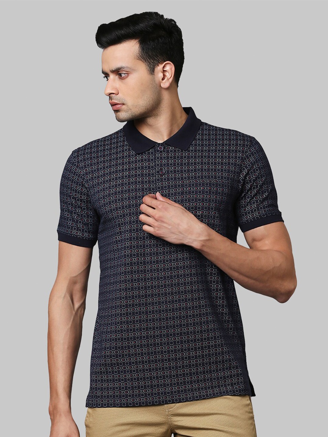 

Raymond Men Blue Printed Polo Collar Cotton T-shirt