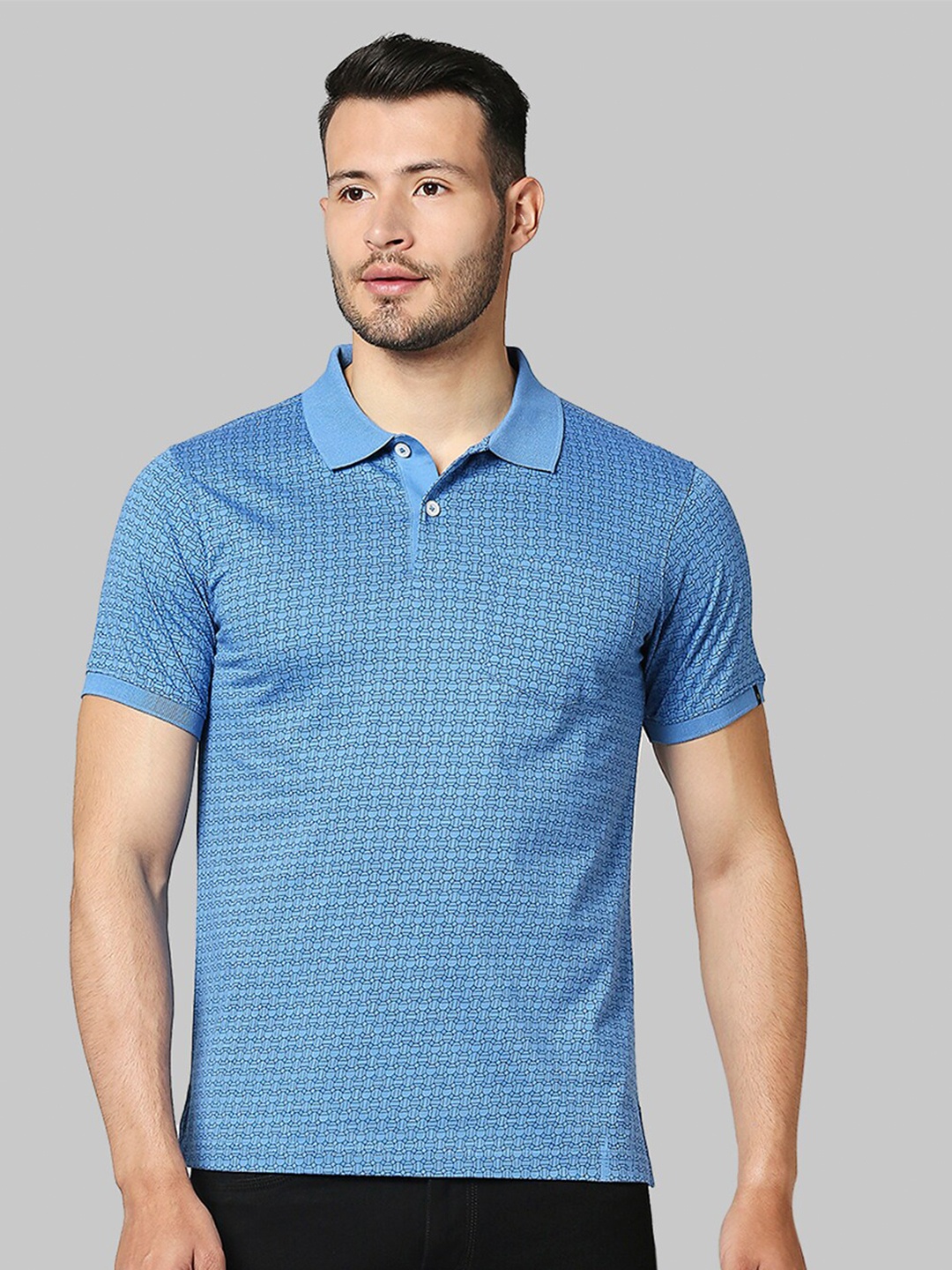 

Raymond Men Blue Printed Polo Collar Cotton T-shirt