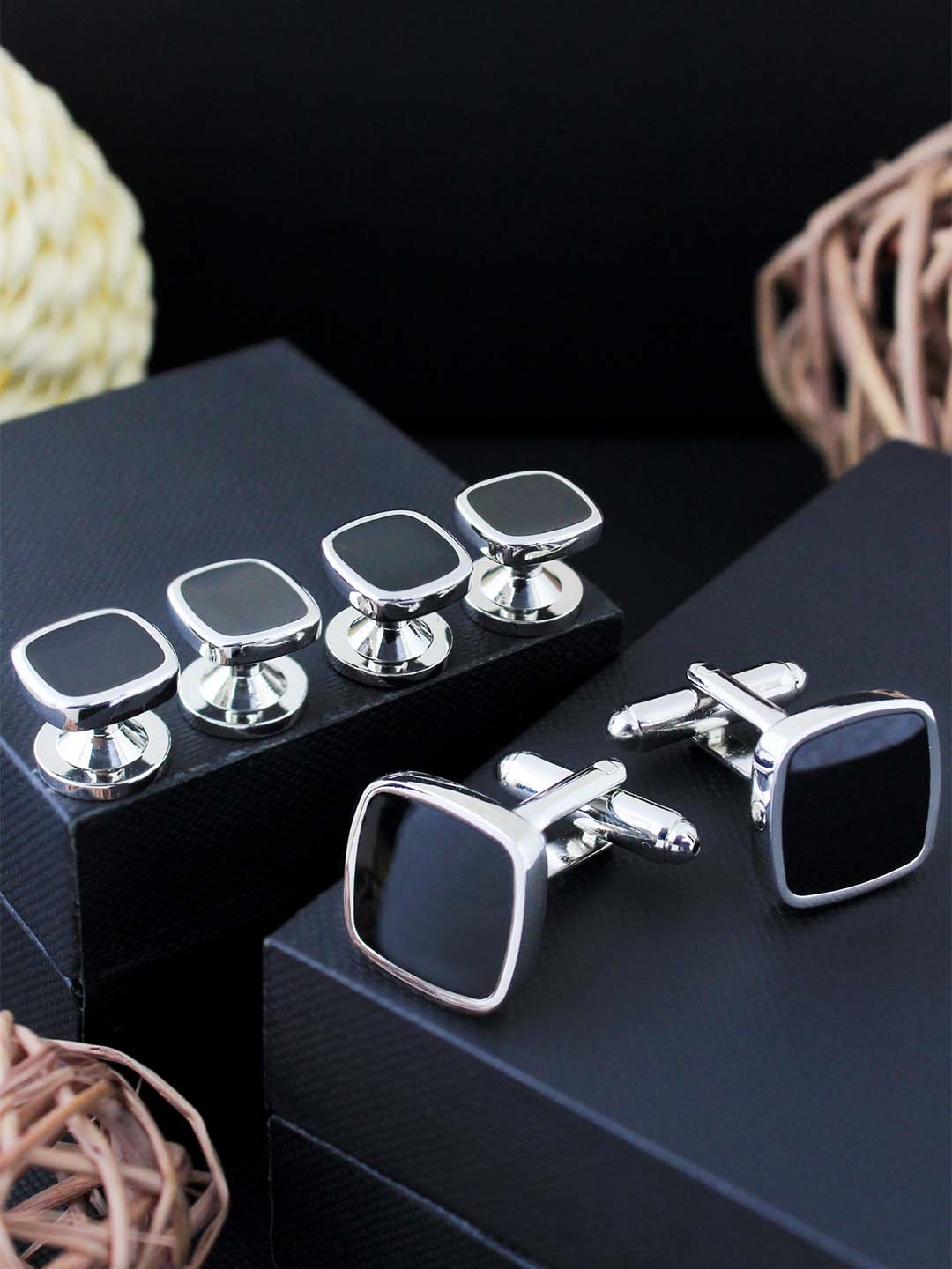 

PELUCHE Set Of 6 Black Mother of Pearl Studded Cufflink & Stud Gift Set