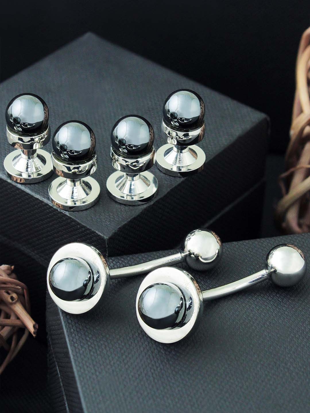 

PELUCHE Unisex Grey Brass Cufflink and Shirt Stud Gift Set