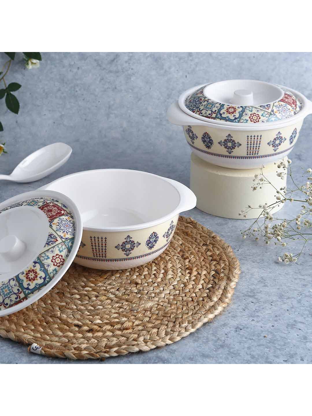 

Wonderchef Set Of 2 Blue & White Venice Printed Dishwasher Safe Casserole