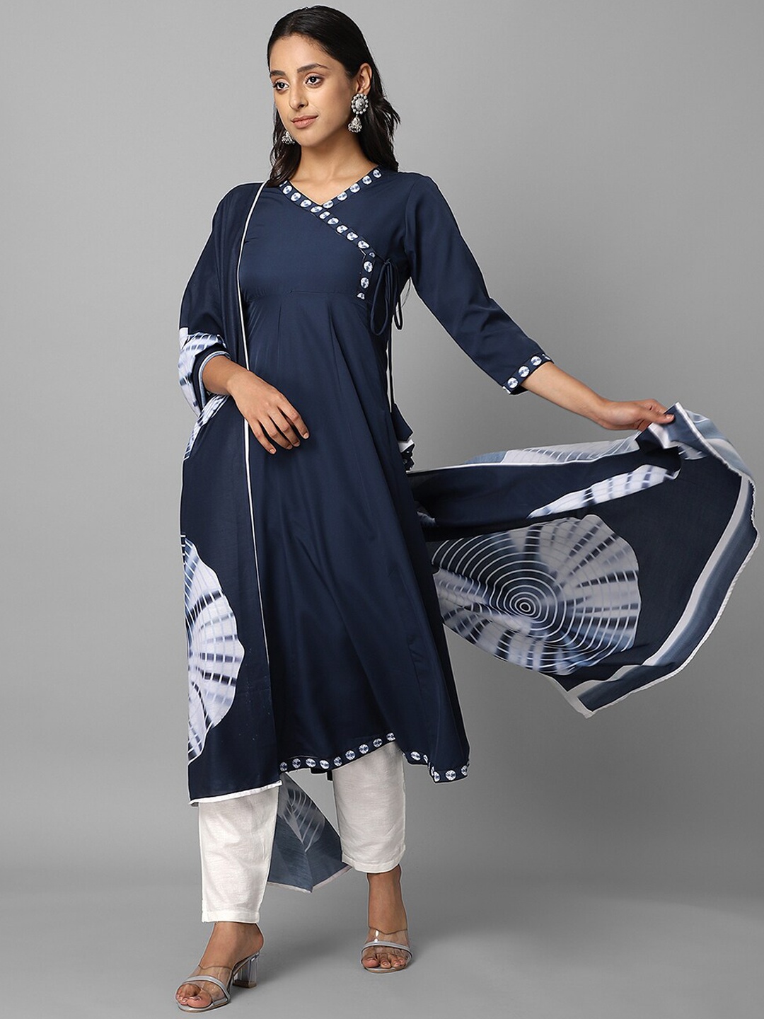 

Azira Women Blue Printed Anarkali Kurta With Dupatta