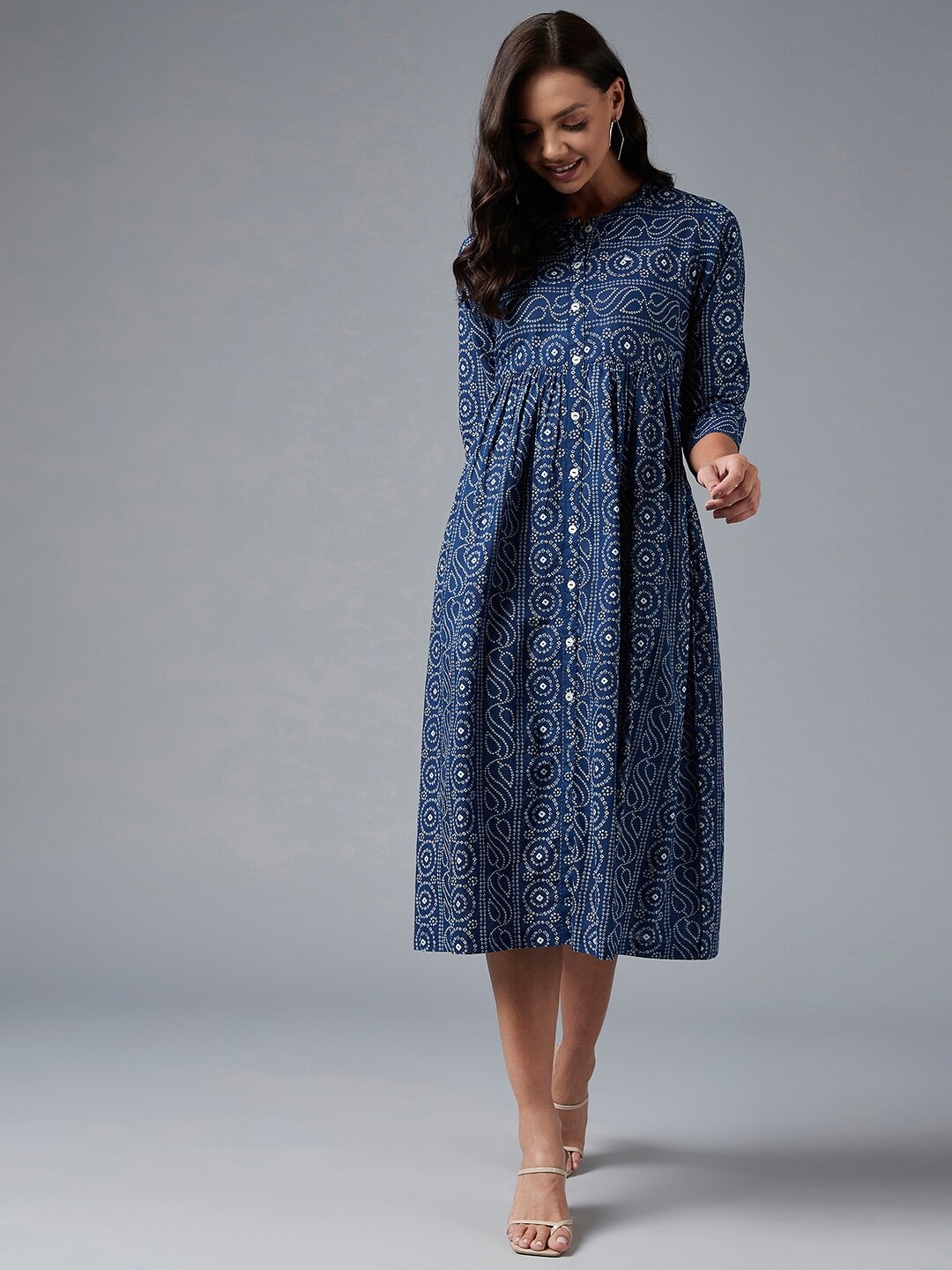 

Azira Blue Ethnic Motifs A-Line Midi Dress