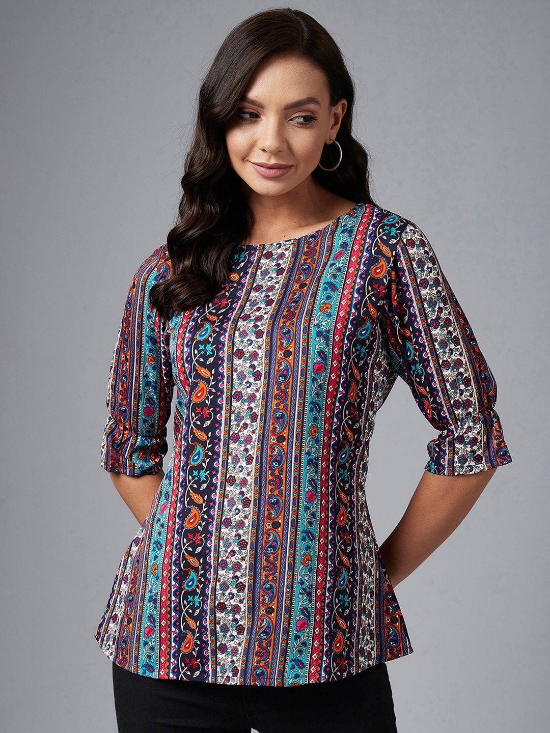 

Azira Blue Print Crepe Top