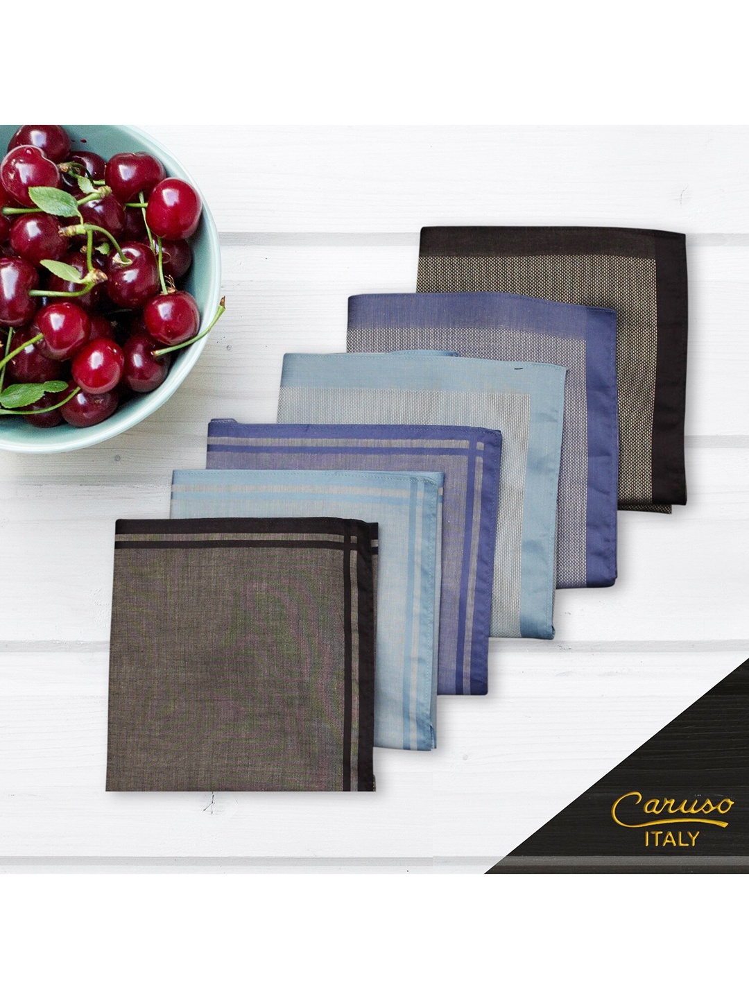 

Caruso ITALY Men Pack of 6 Blue & Brown Pure Cotton Handkerchiefs