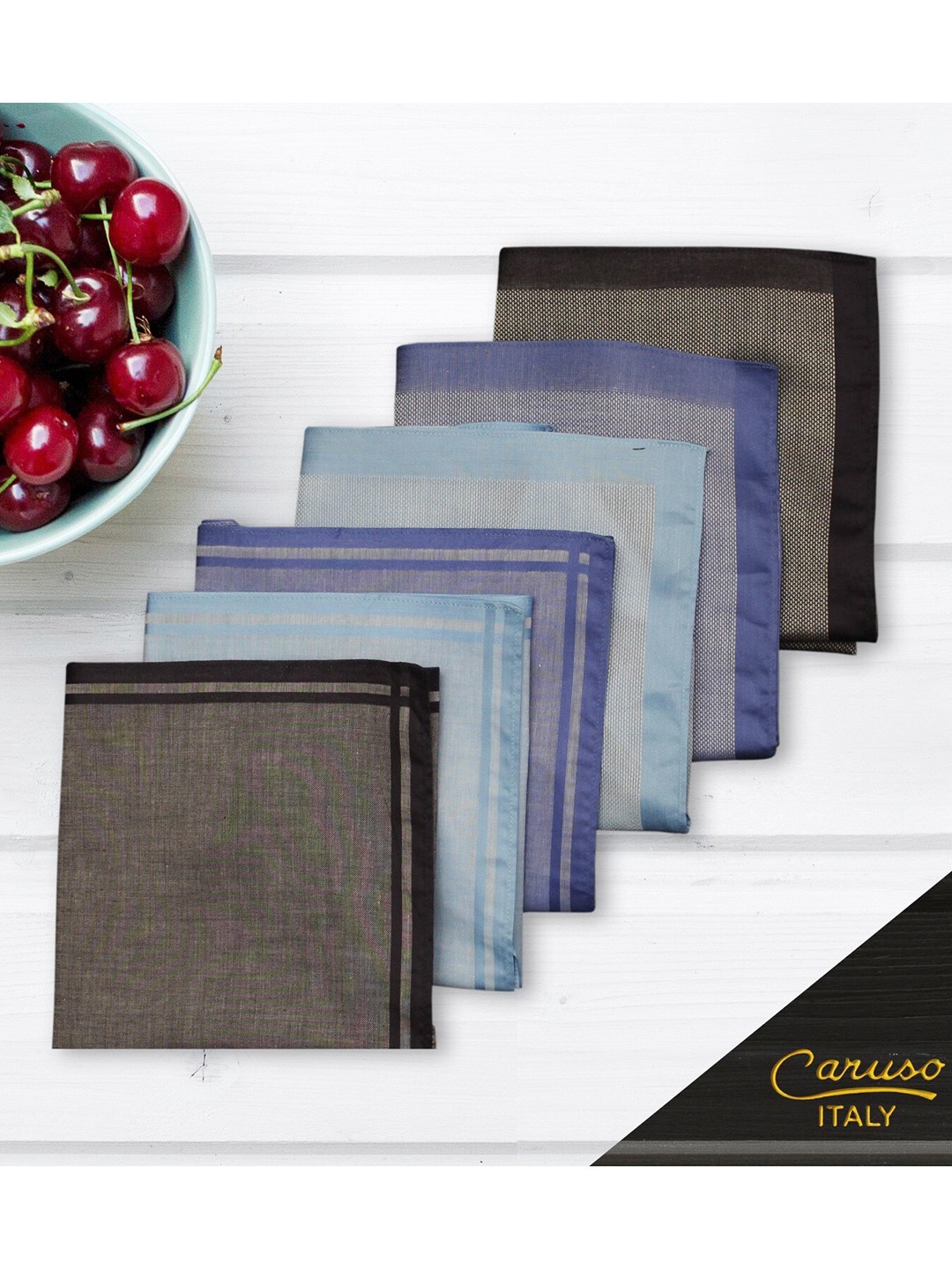 

Caruso ITALY Pack of 12 Solid Pure Cotton Handkerchief, Blue