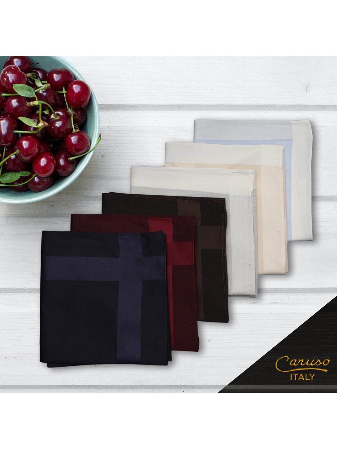 

Caruso ITALY Men Pack Of 6 Pure Cotton Handkerchief, Blue