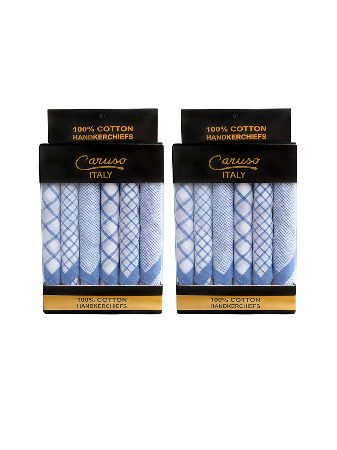 

Caruso ITALY Men Pack of 12 Blue & White Checked Cotton Handkerchiefs