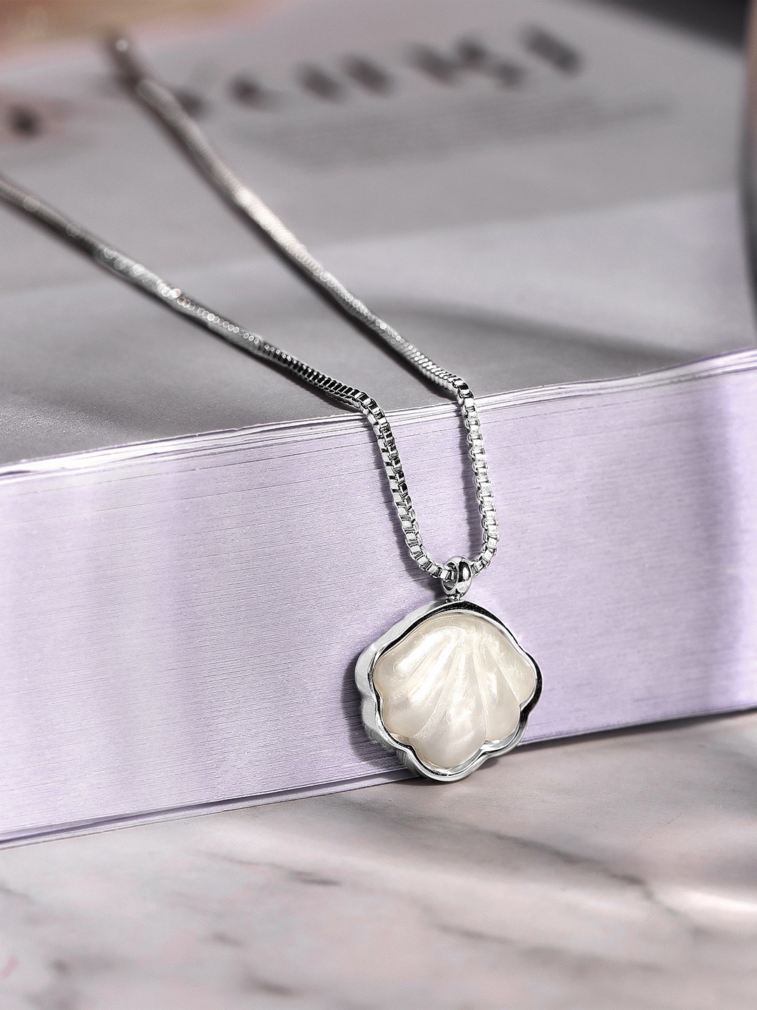 

Rubans Voguish Silver-Toned & White Silver-Plated Chain Necklace