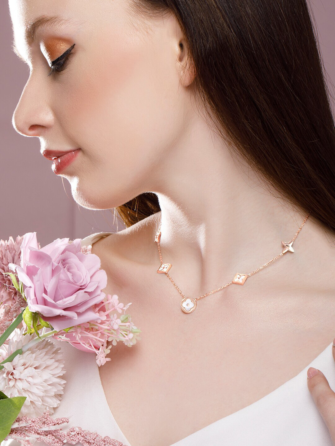 

Rubans Voguish 22K Rose Gold-Plated & White Necklace