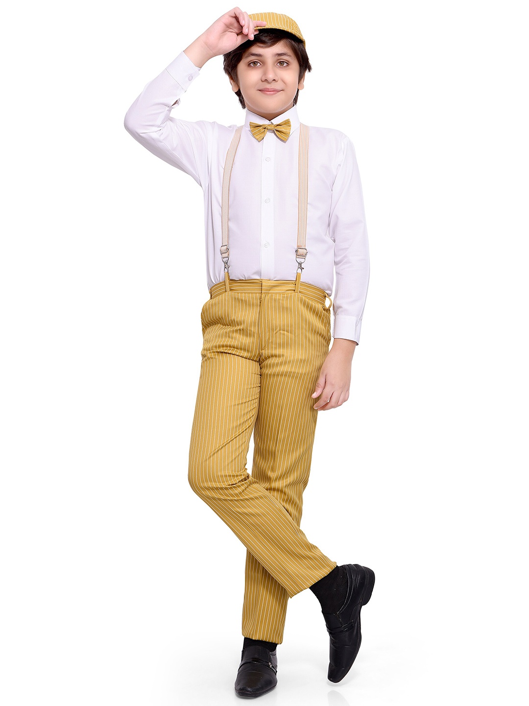 

Jeetethnics Boys Yellow & White Shirt with Trousers & Suspenders